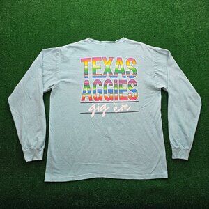 Texas A&M Aggies Tshirt Mens Large Green Teal Long Sleeve Pullover‎ Gig' Em